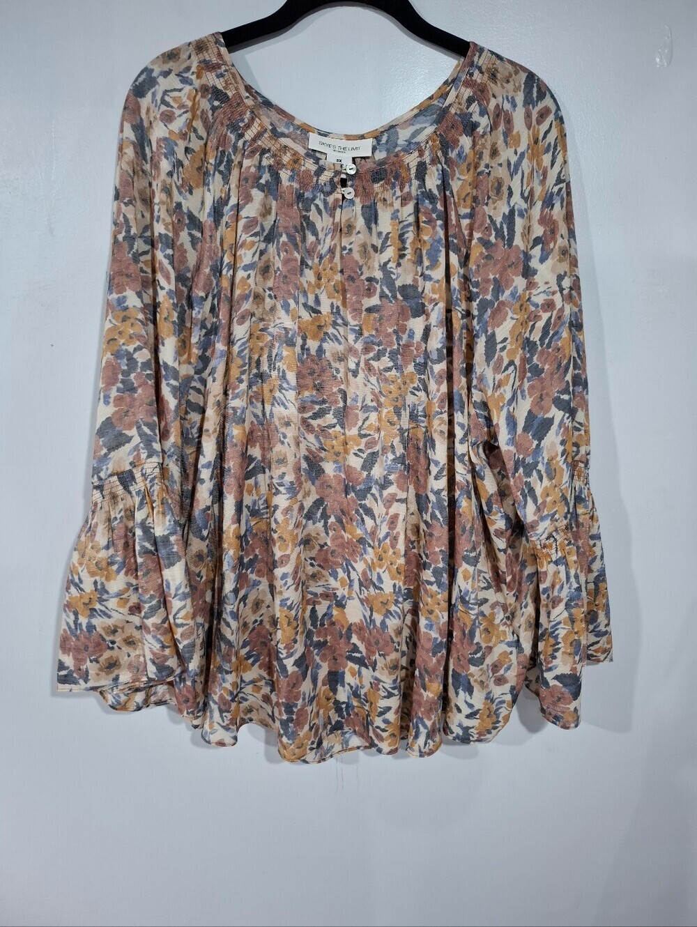 Skye's the Limit Floral Peasant Blouse Multicolor Plus Size 3X Boho Cottagecore